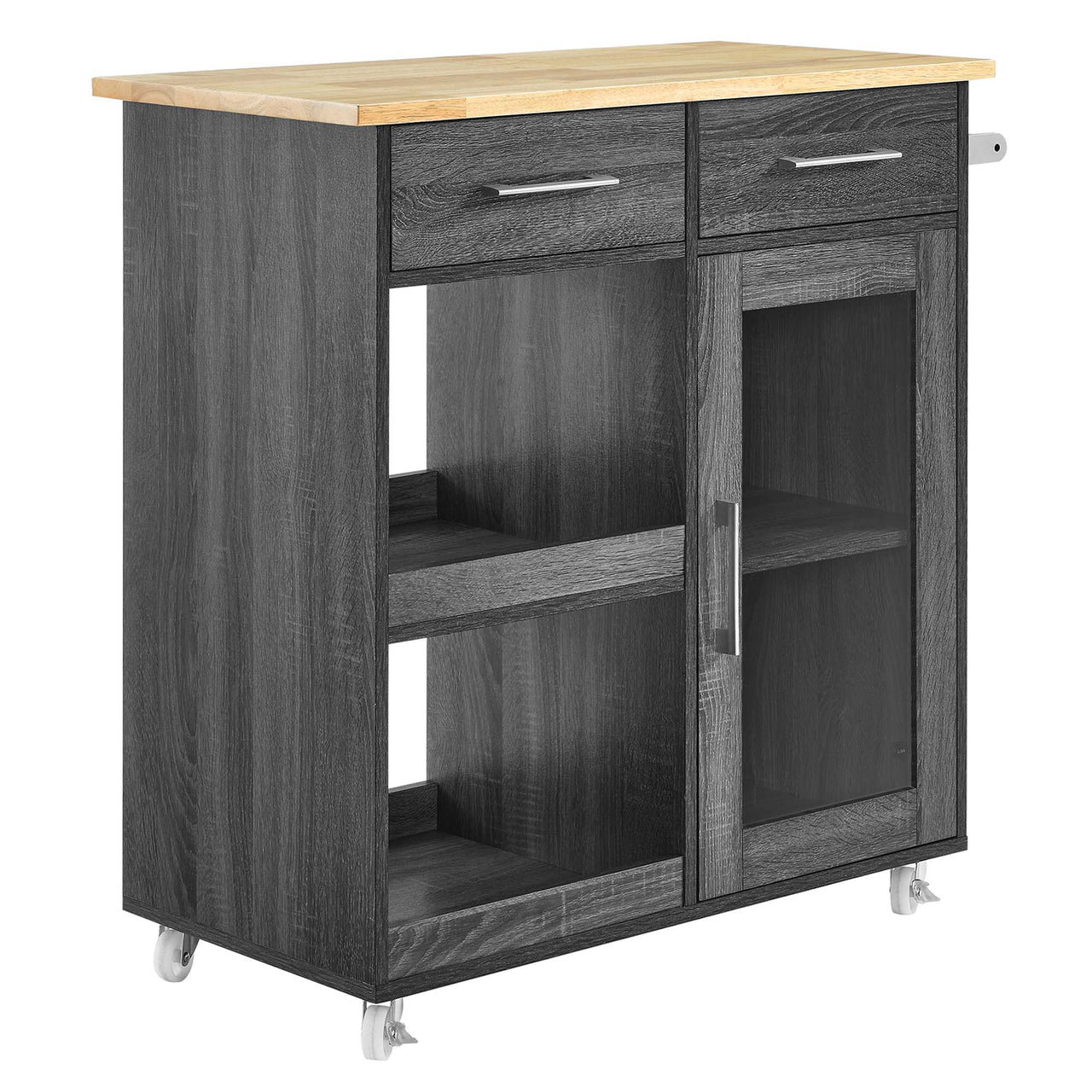 Gourmand Kitchen Pantry Cart V.1, Charcoal & Natural Wood