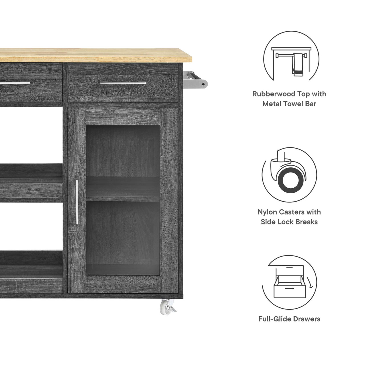 Gourmand Kitchen Pantry Cart V.1, Charcoal & Natural Wood