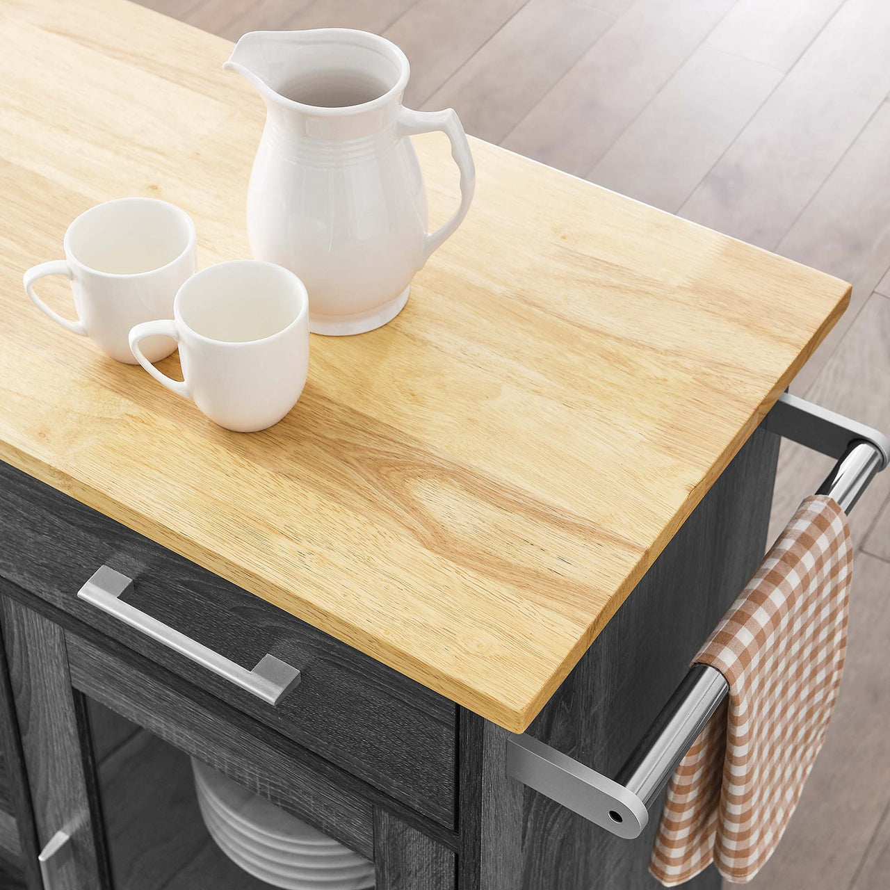 Gourmand Kitchen Pantry Cart V.1, Charcoal & Natural Wood
