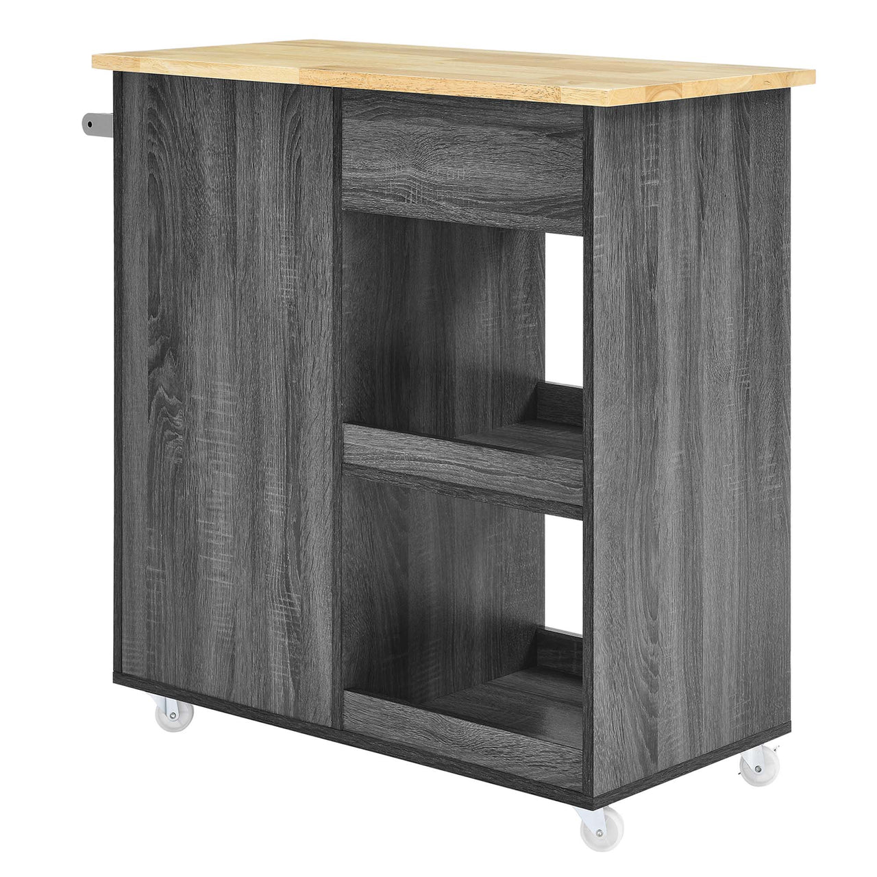 Gourmand Kitchen Pantry Cart V.1, Charcoal & Natural Wood