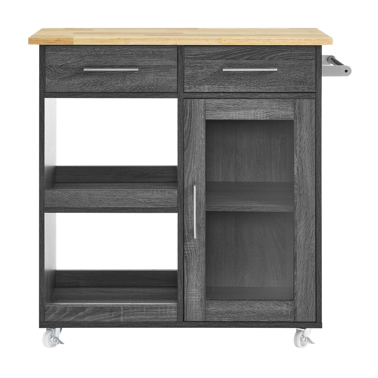 Gourmand Kitchen Pantry Cart V.1, Charcoal & Natural Wood