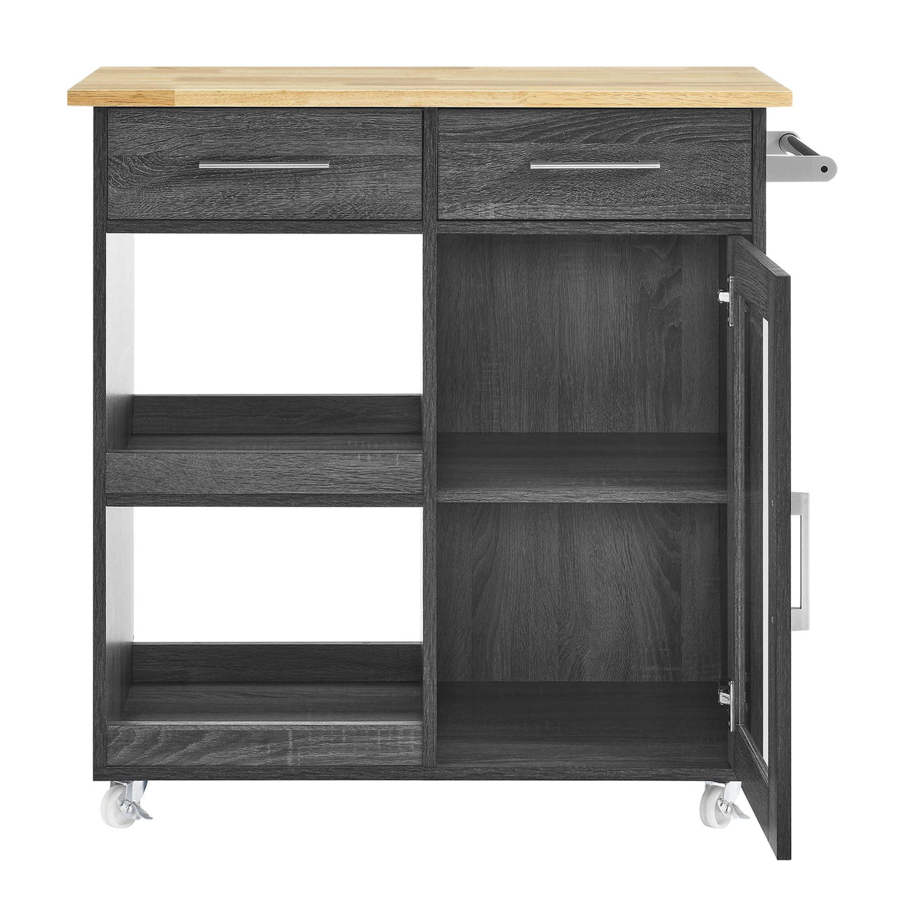 Gourmand Kitchen Pantry Cart V.1, Charcoal & Natural Wood
