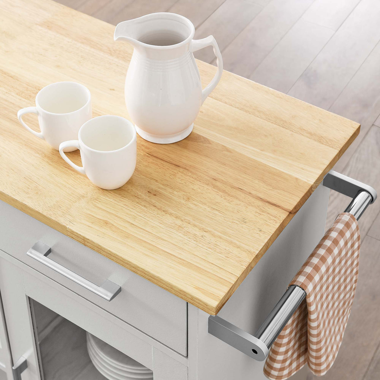 Gourmand Kitchen Pantry Cart V.1, Light Gray & Natural Wood