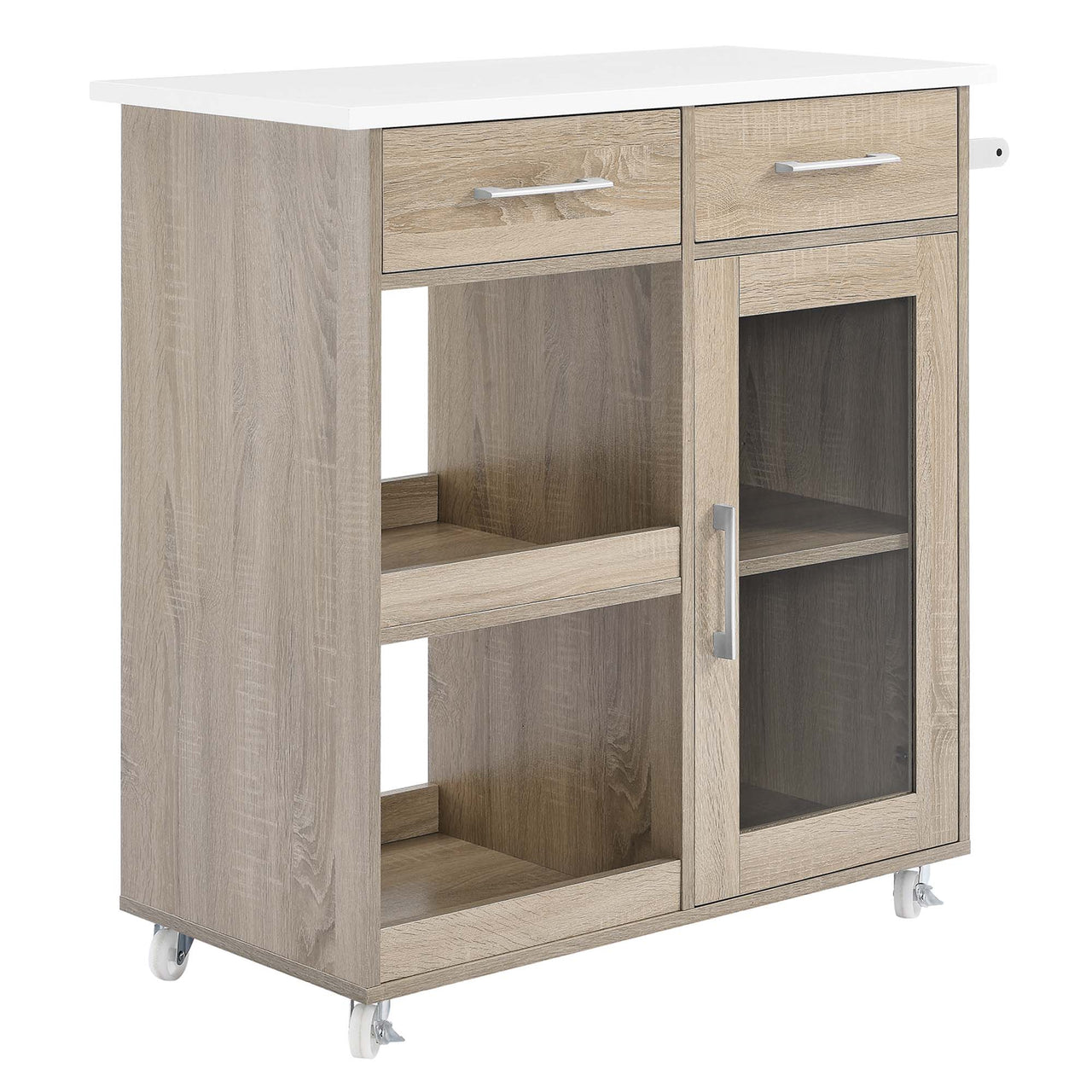 Gourmand Kitchen Pantry Cart V.1, Oak & White