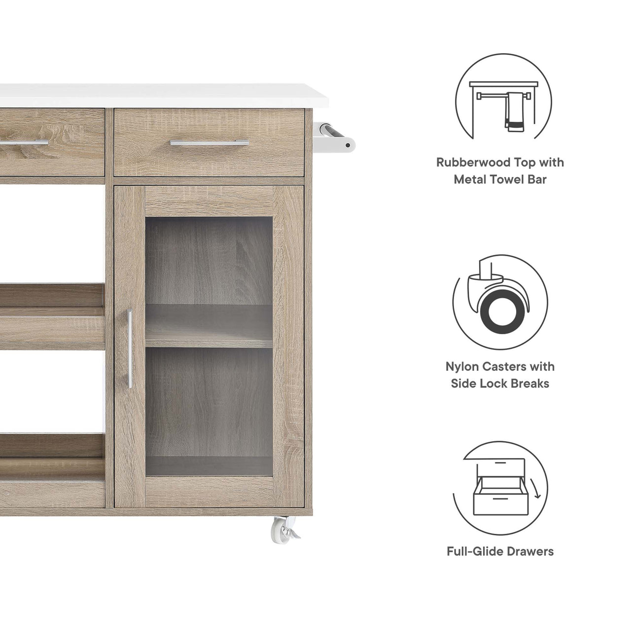 Gourmand Kitchen Pantry Cart V.1, Oak & White