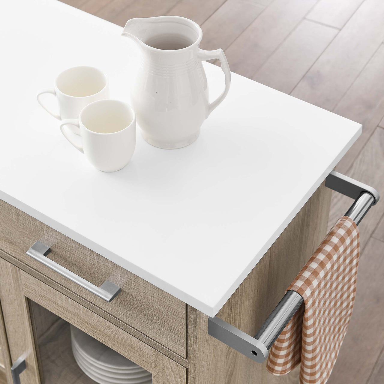 Gourmand Kitchen Pantry Cart V.1, Oak & White