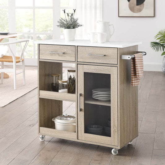 Gourmand Kitchen Pantry Cart V.1, Oak & White