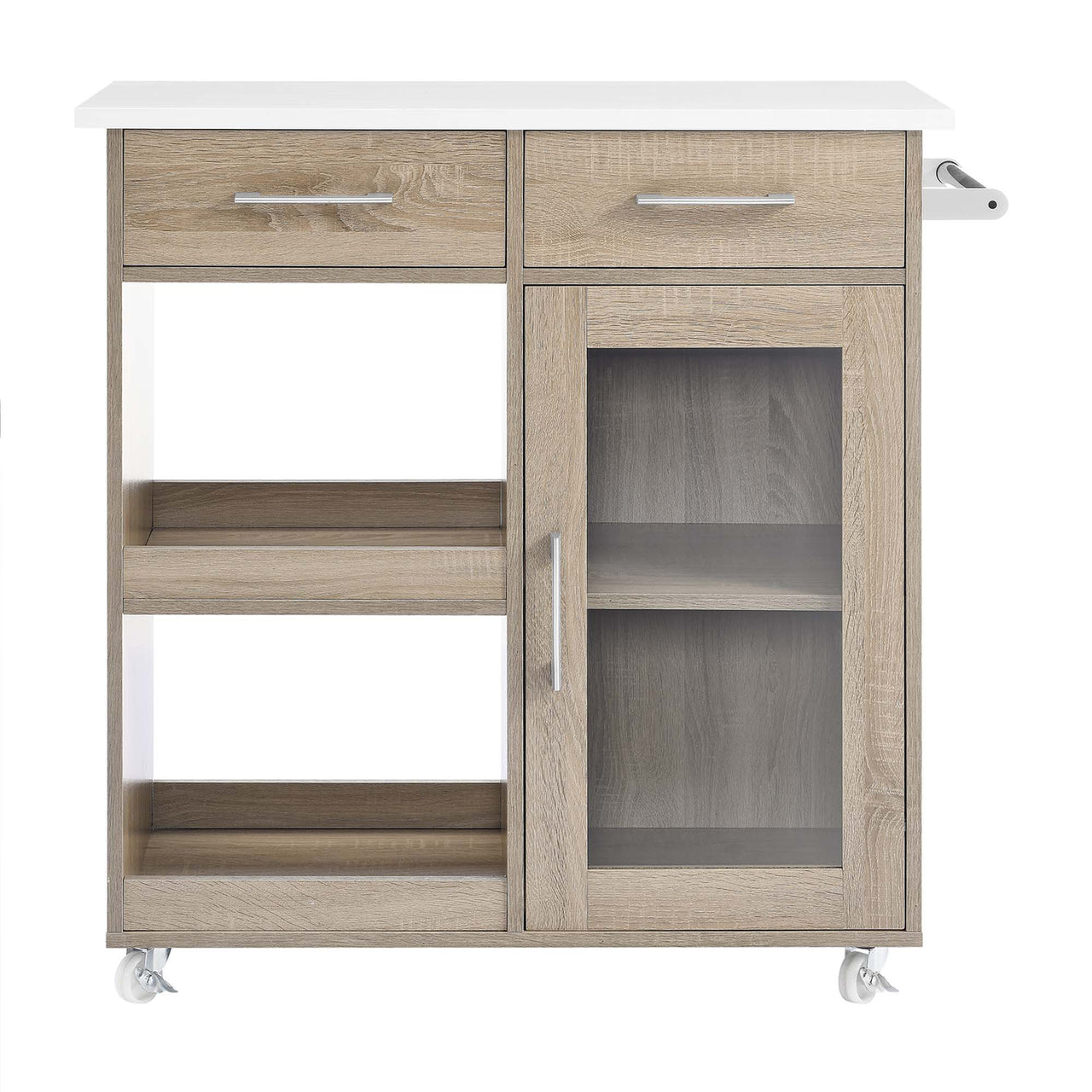 Gourmand Kitchen Pantry Cart V.1, Oak & White