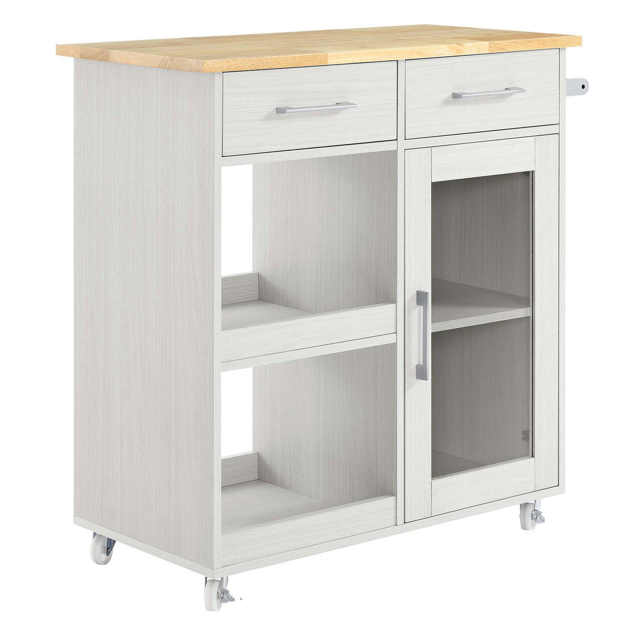 Gourmand Kitchen Pantry Cart V.1, White & Natural Wood