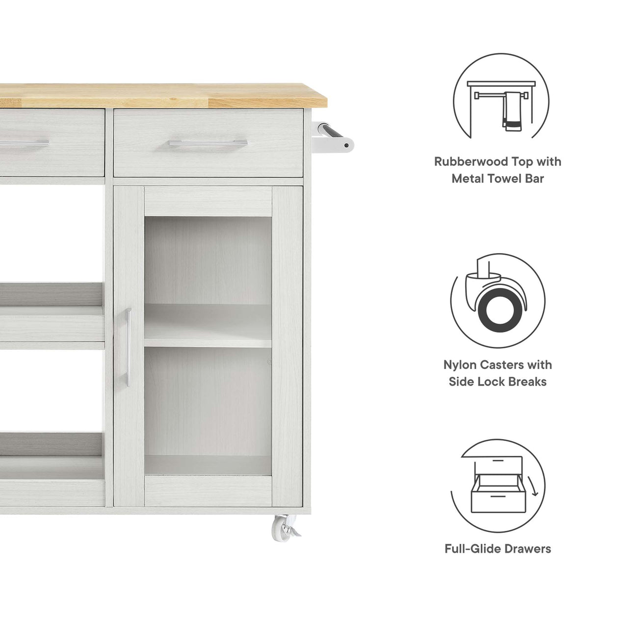 Gourmand Kitchen Pantry Cart V.1, White & Natural Wood