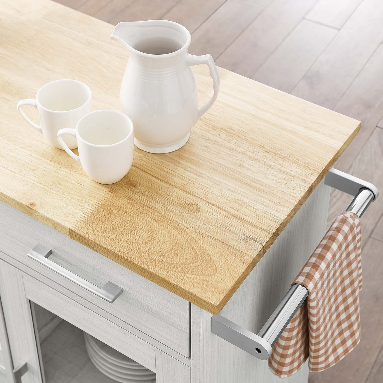 Gourmand Kitchen Pantry Cart V.1, White & Natural Wood