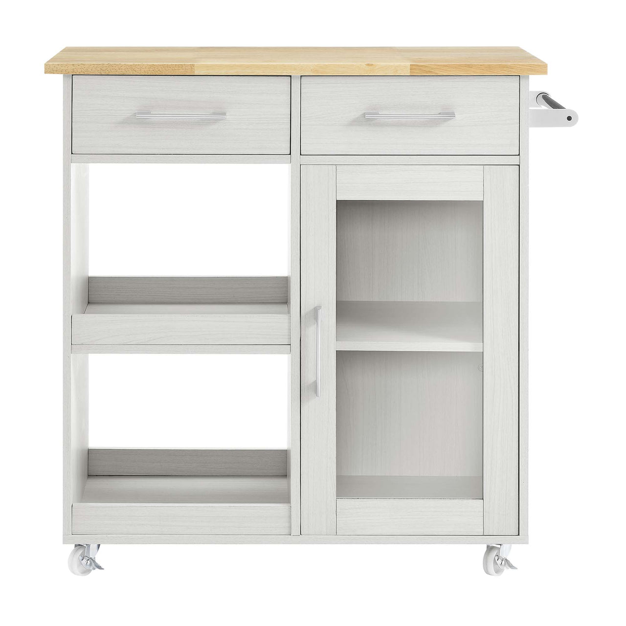 Gourmand Kitchen Pantry Cart V.1, White & Natural Wood