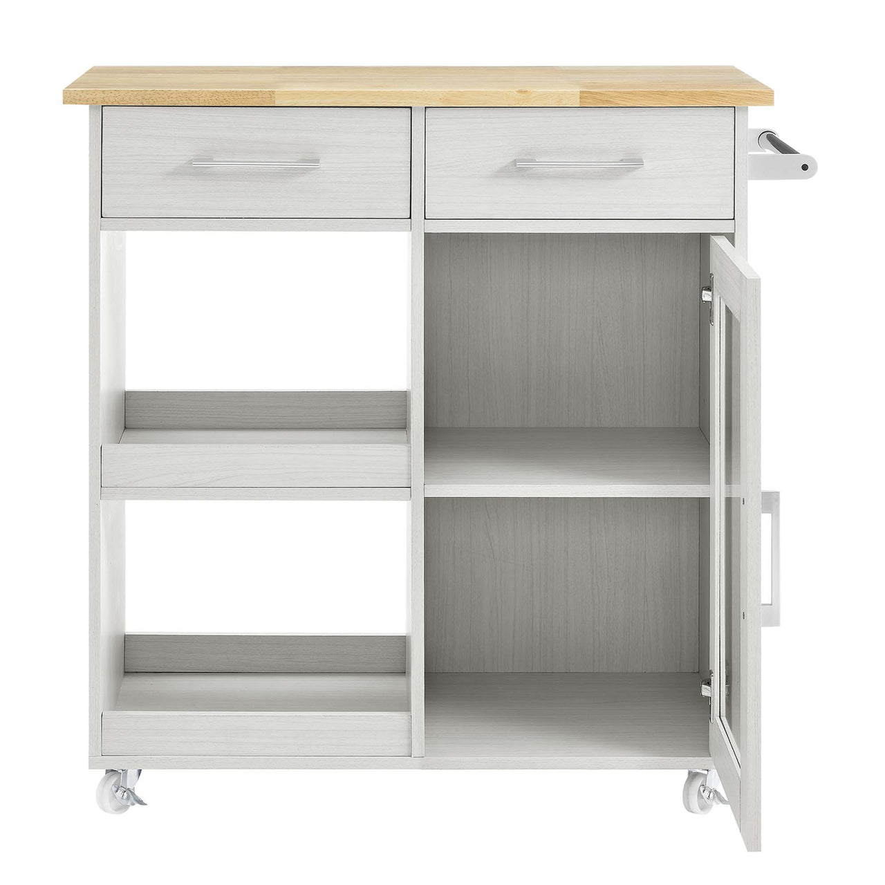 Gourmand Kitchen Pantry Cart V.1, White & Natural Wood