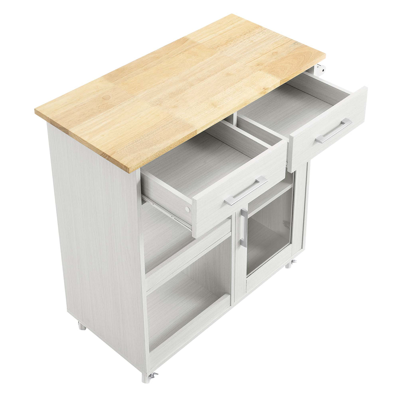Gourmand Kitchen Pantry Cart V.1, White & Natural Wood