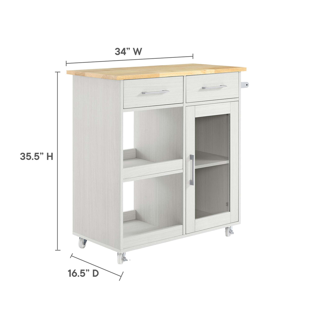 Gourmand Kitchen Pantry Cart V.1, White & Natural Wood