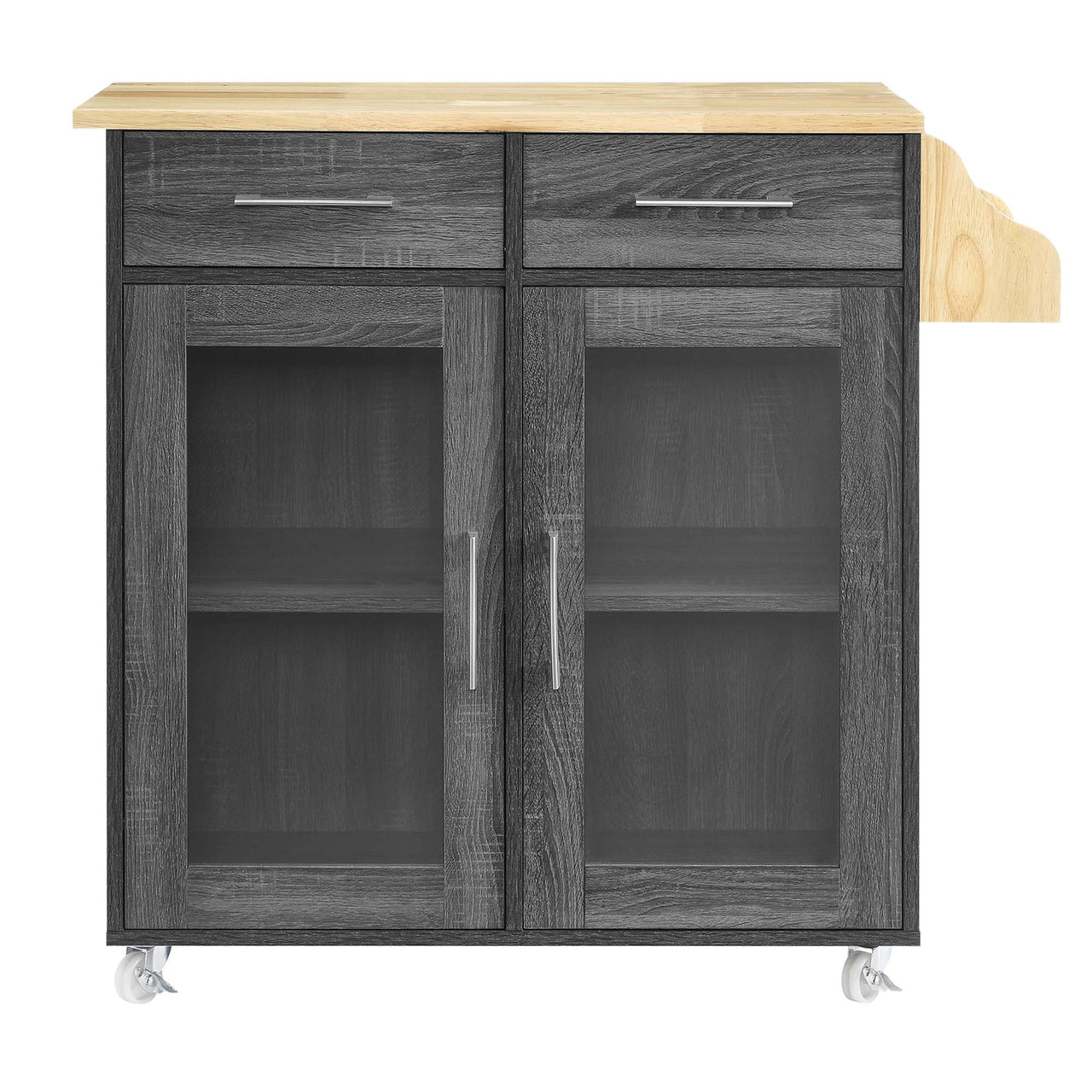 Savion Kitchen Cart, Charcoal & Natural Wood