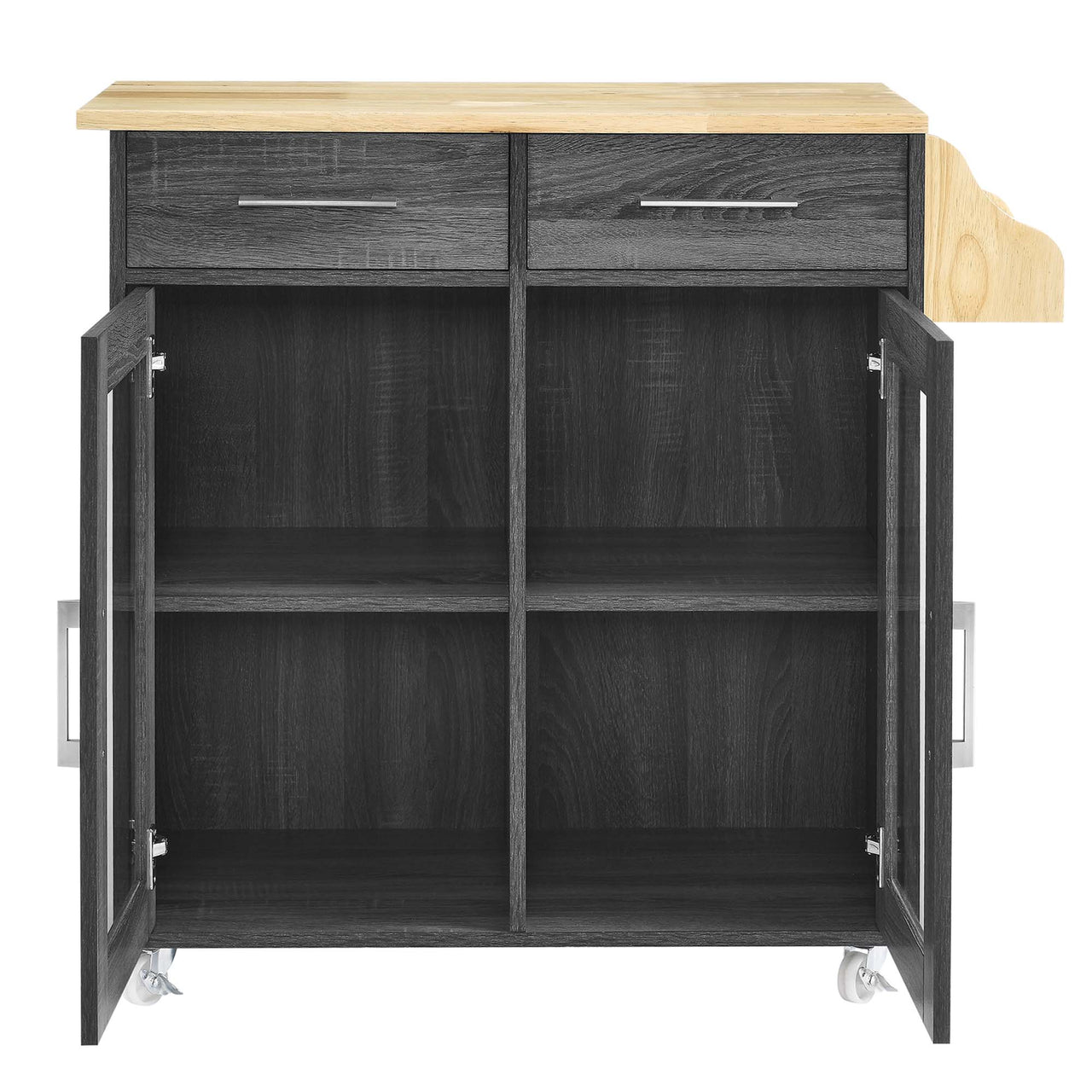 Savion Kitchen Cart, Charcoal & Natural Wood