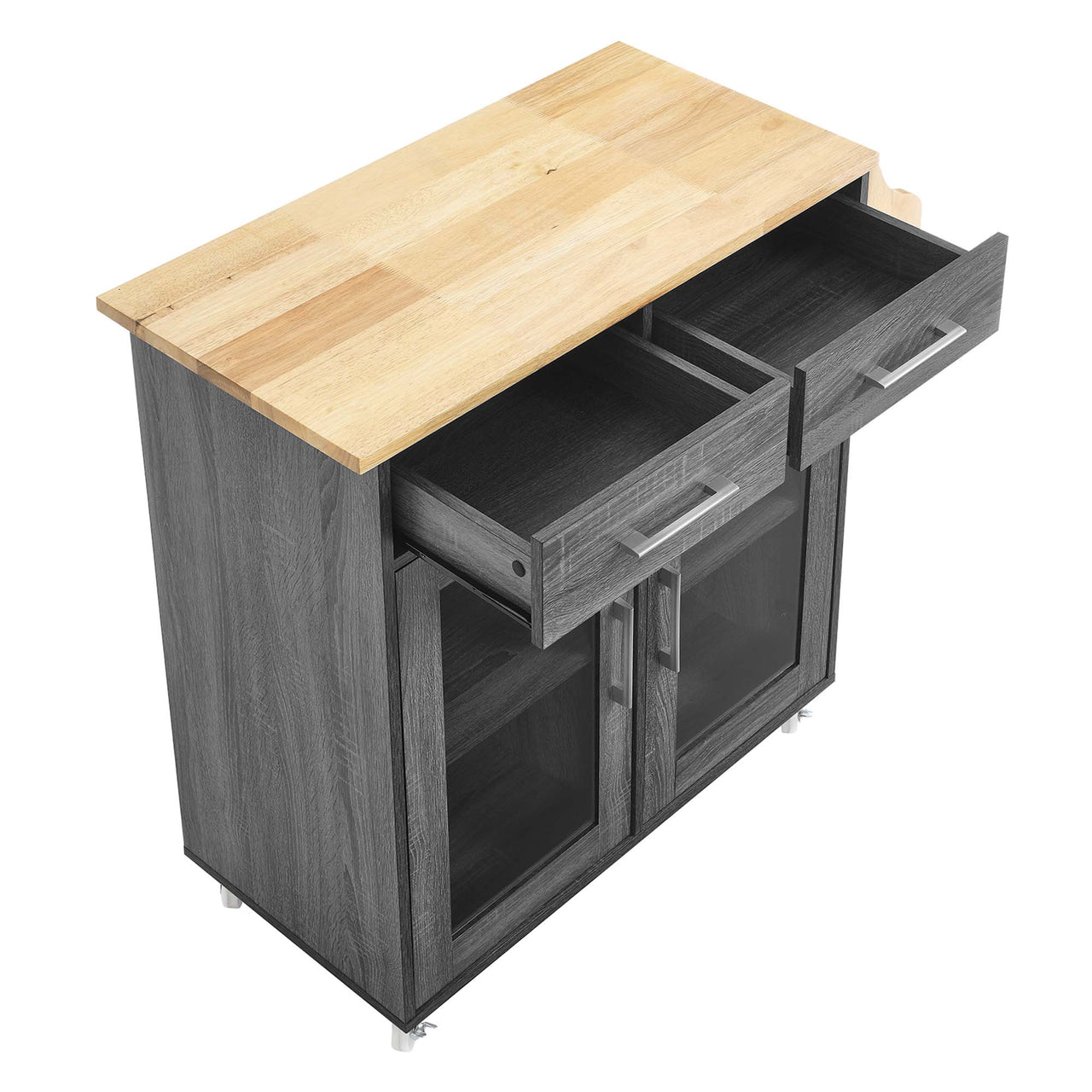 Savion Kitchen Cart, Charcoal & Natural Wood