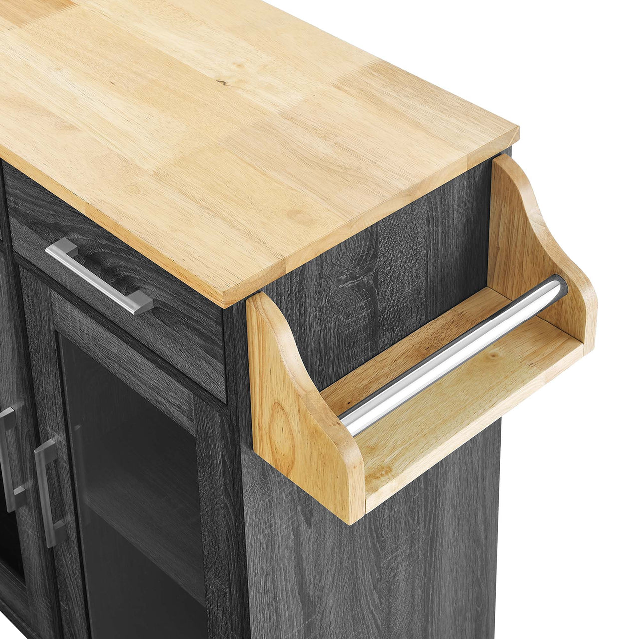 Savion Kitchen Cart, Charcoal & Natural Wood