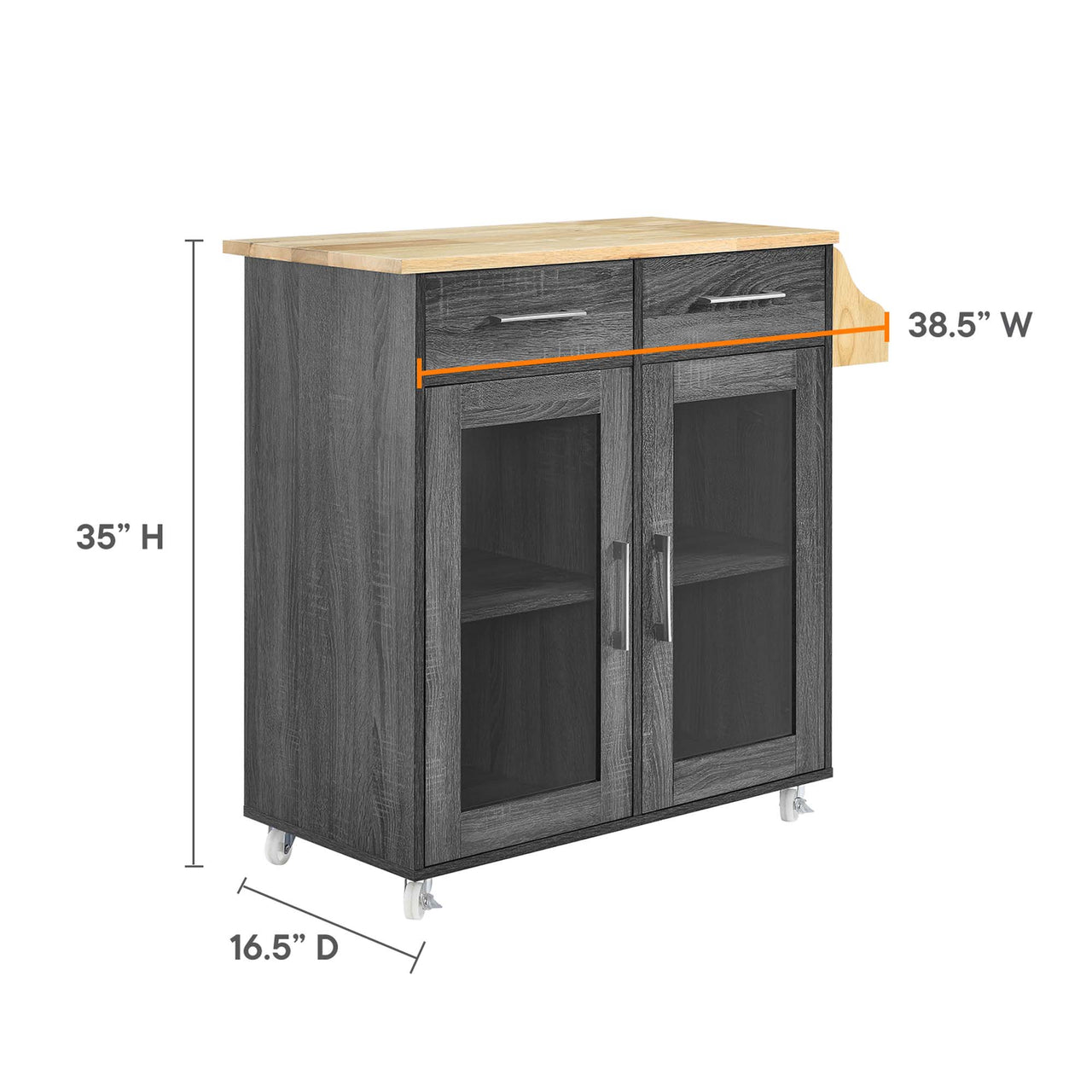 Savion Kitchen Cart, Charcoal & Natural Wood