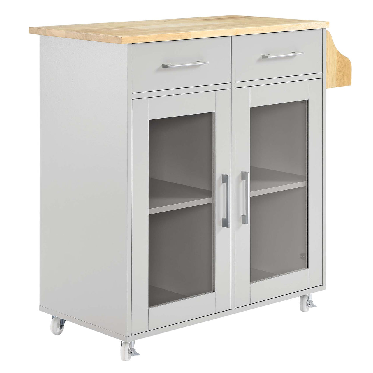 Savion Kitchen Cart, Light Gray & Natural Wood