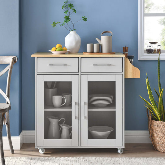 Savion Kitchen Cart, Light Gray & Natural Wood