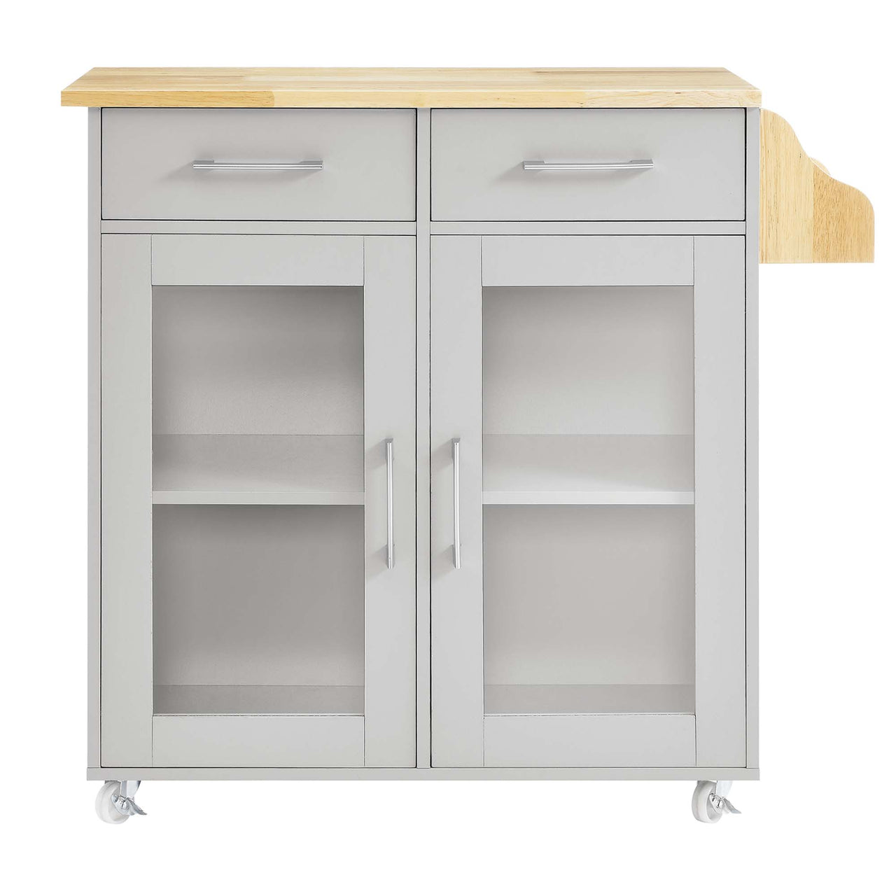Savion Kitchen Cart, Light Gray & Natural Wood