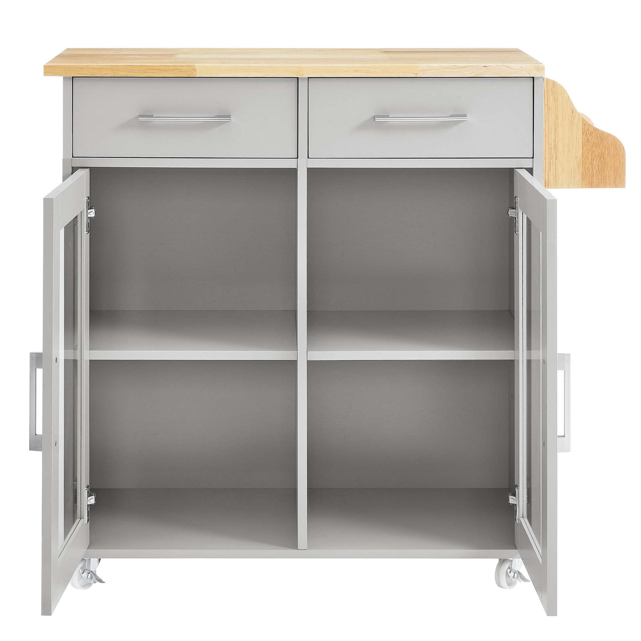 Savion Kitchen Cart, Light Gray & Natural Wood