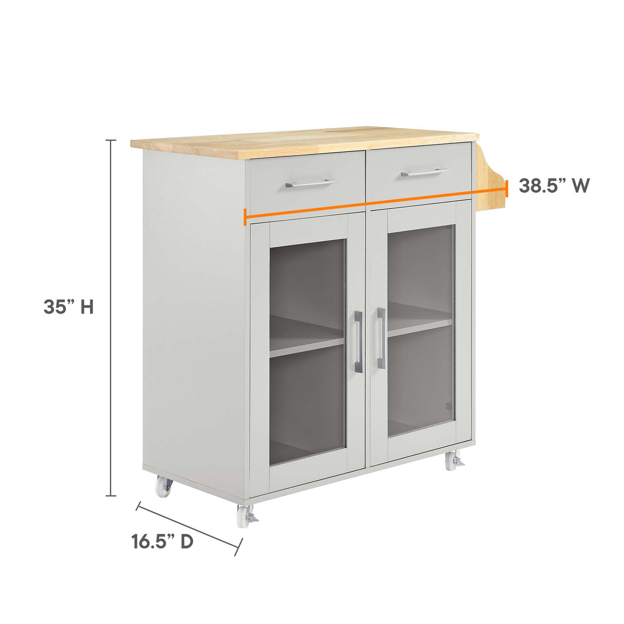 Savion Kitchen Cart, Light Gray & Natural Wood