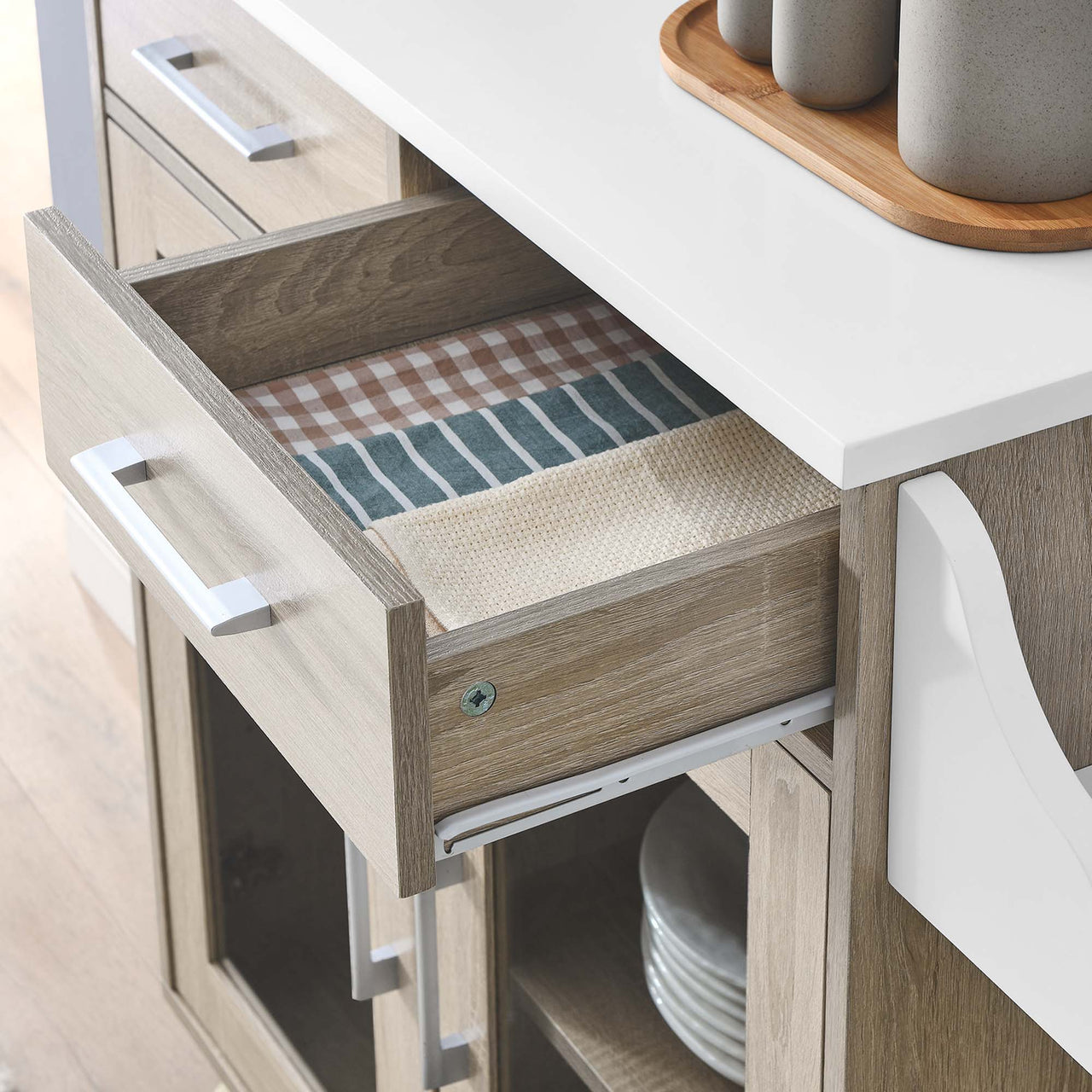 Savion Kitchen Cart, Oak & White