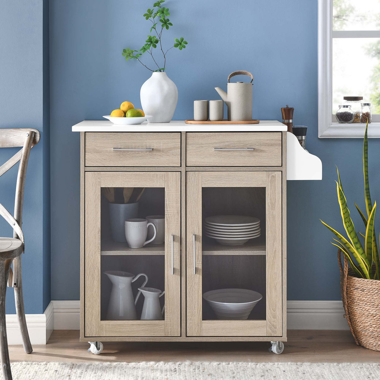 Savion Kitchen Cart, Oak & White