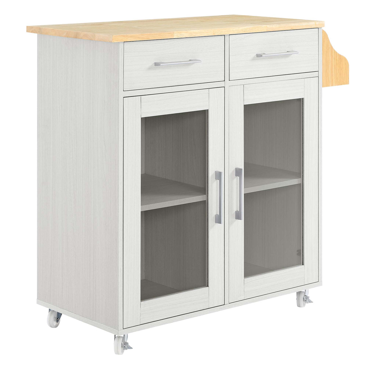 Savion Kitchen Cart, White & Natural Wood