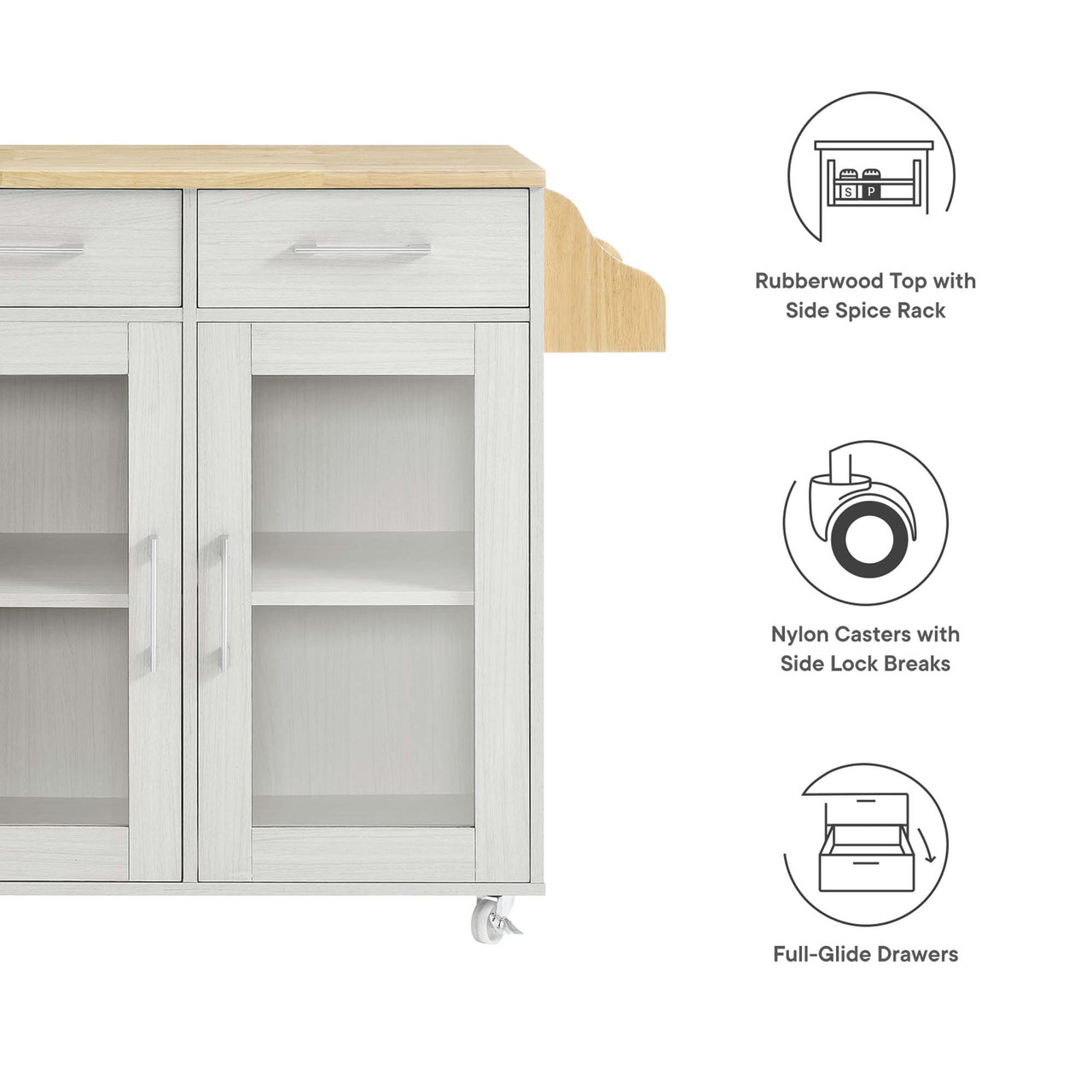 Savion Kitchen Cart, White & Natural Wood
