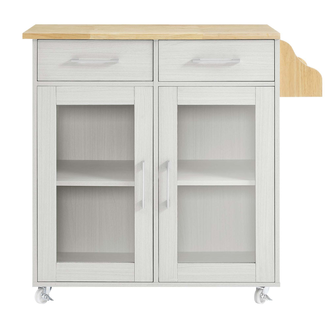 Savion Kitchen Cart, White & Natural Wood