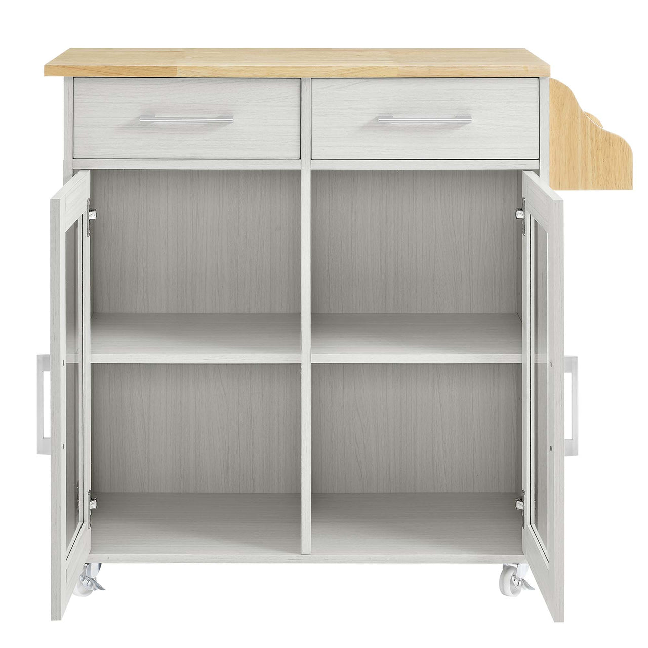 Savion Kitchen Cart, White & Natural Wood