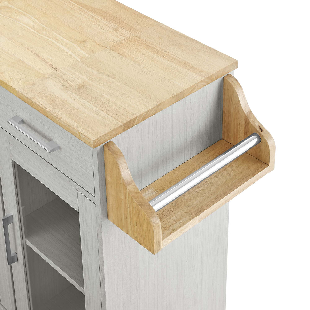 Savion Kitchen Cart, White & Natural Wood