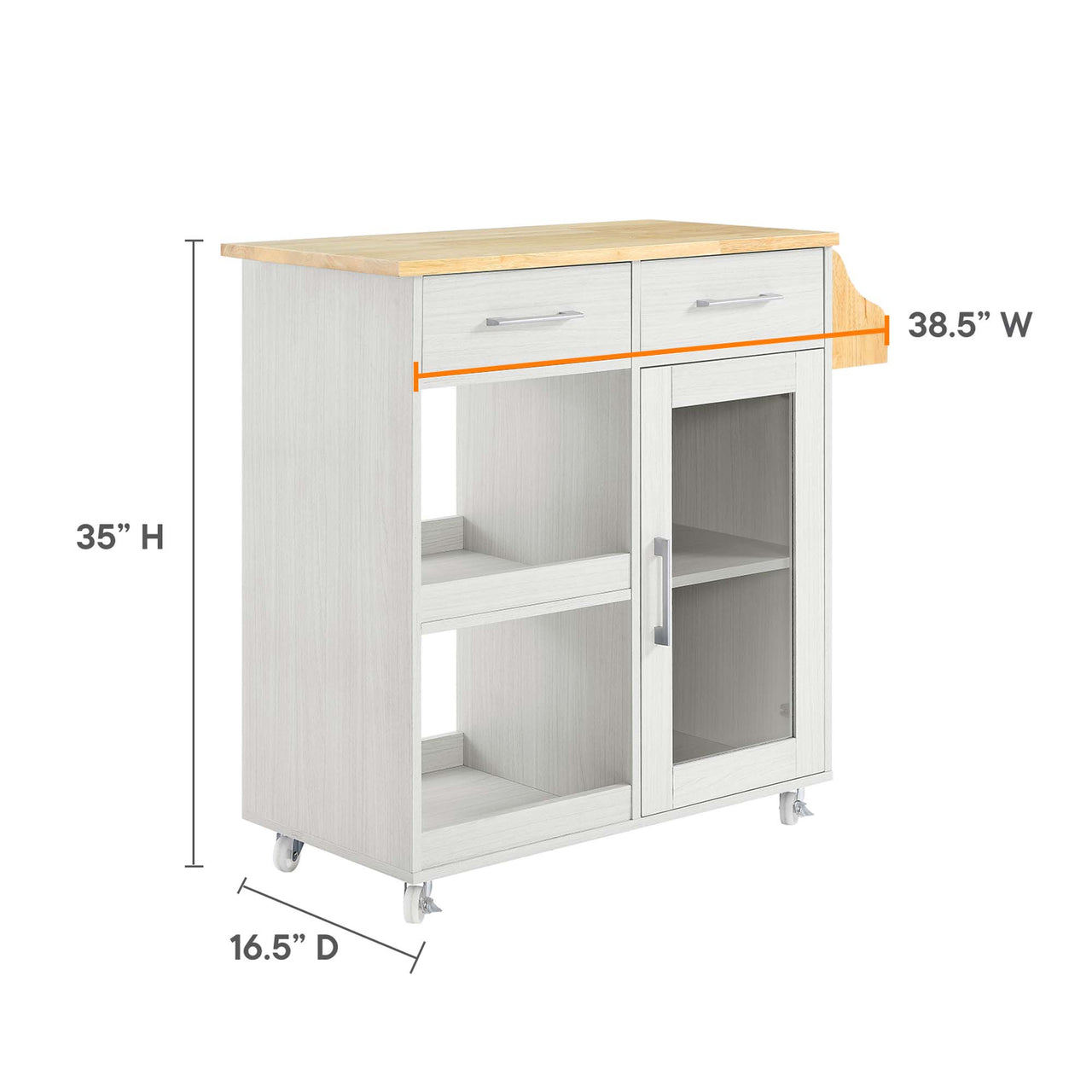 Savion Kitchen Cart, White & Natural Wood