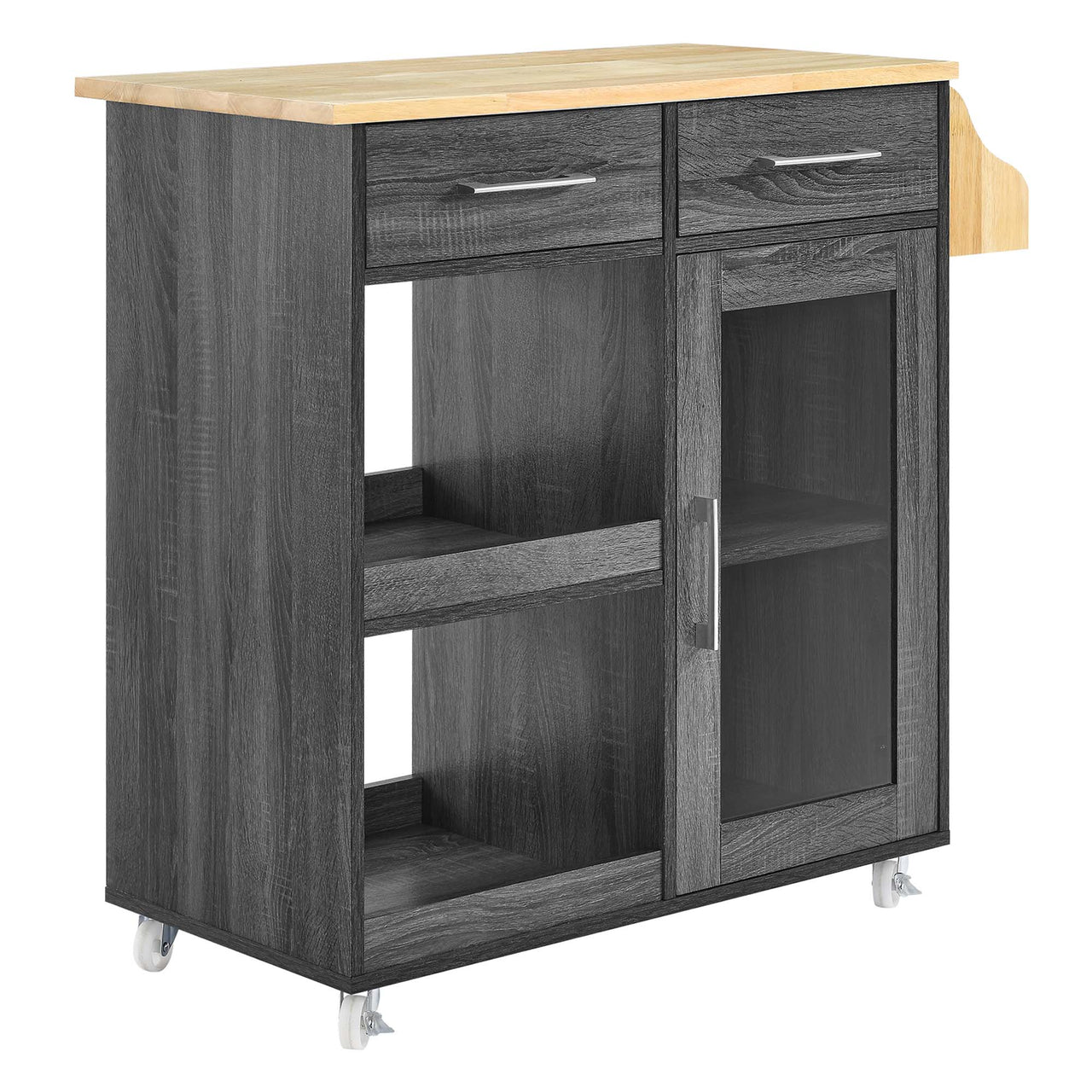 Gourmand Kitchen Pantry Cart V.2, Charcoal & Natural Wood