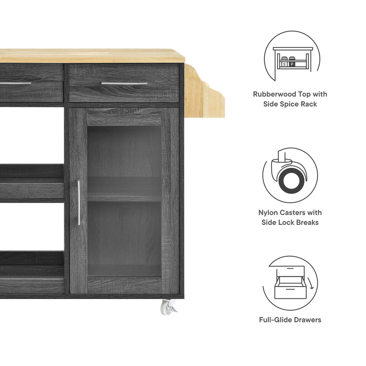 Gourmand Kitchen Pantry Cart V.2, Charcoal & Natural Wood