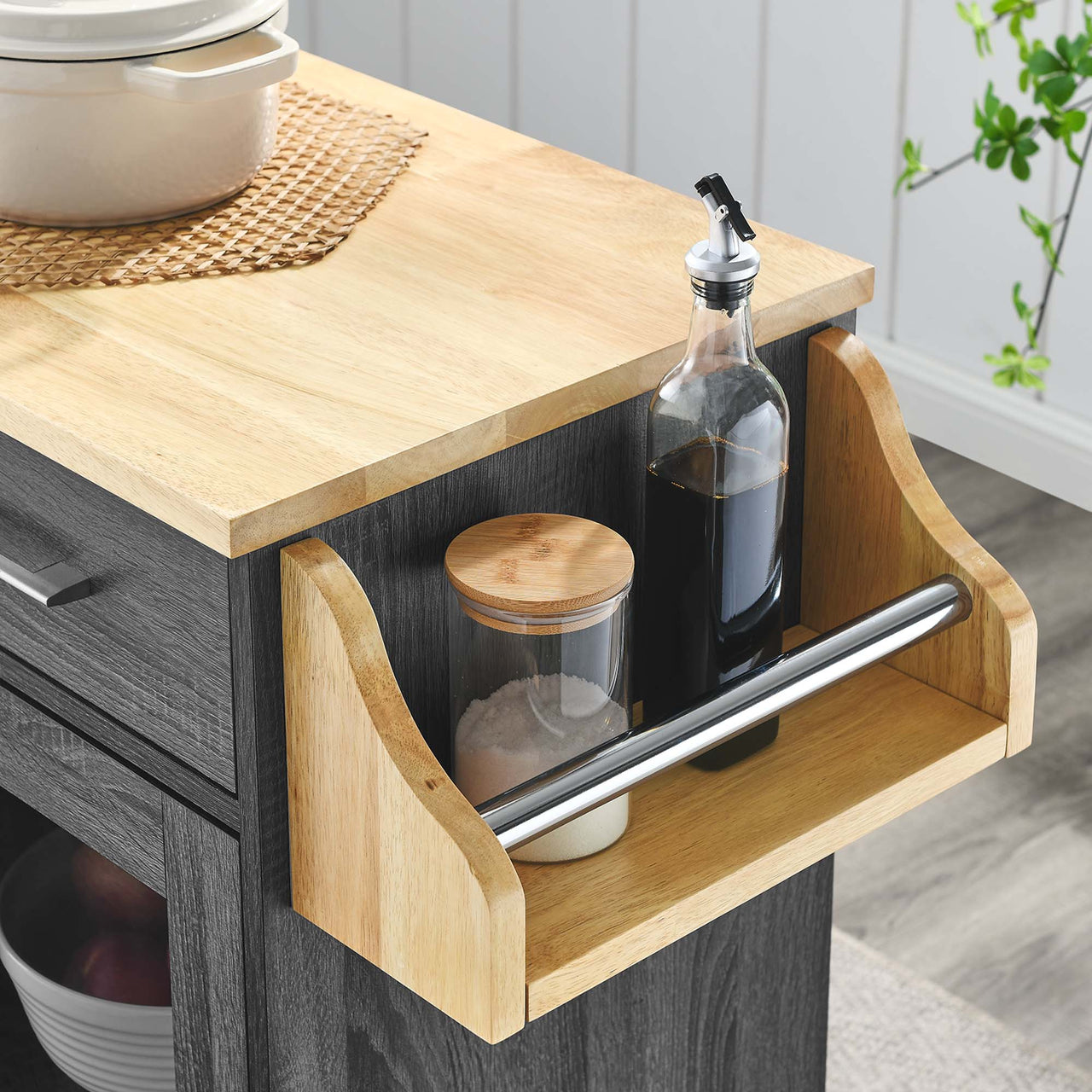 Gourmand Kitchen Pantry Cart V.2, Charcoal & Natural Wood