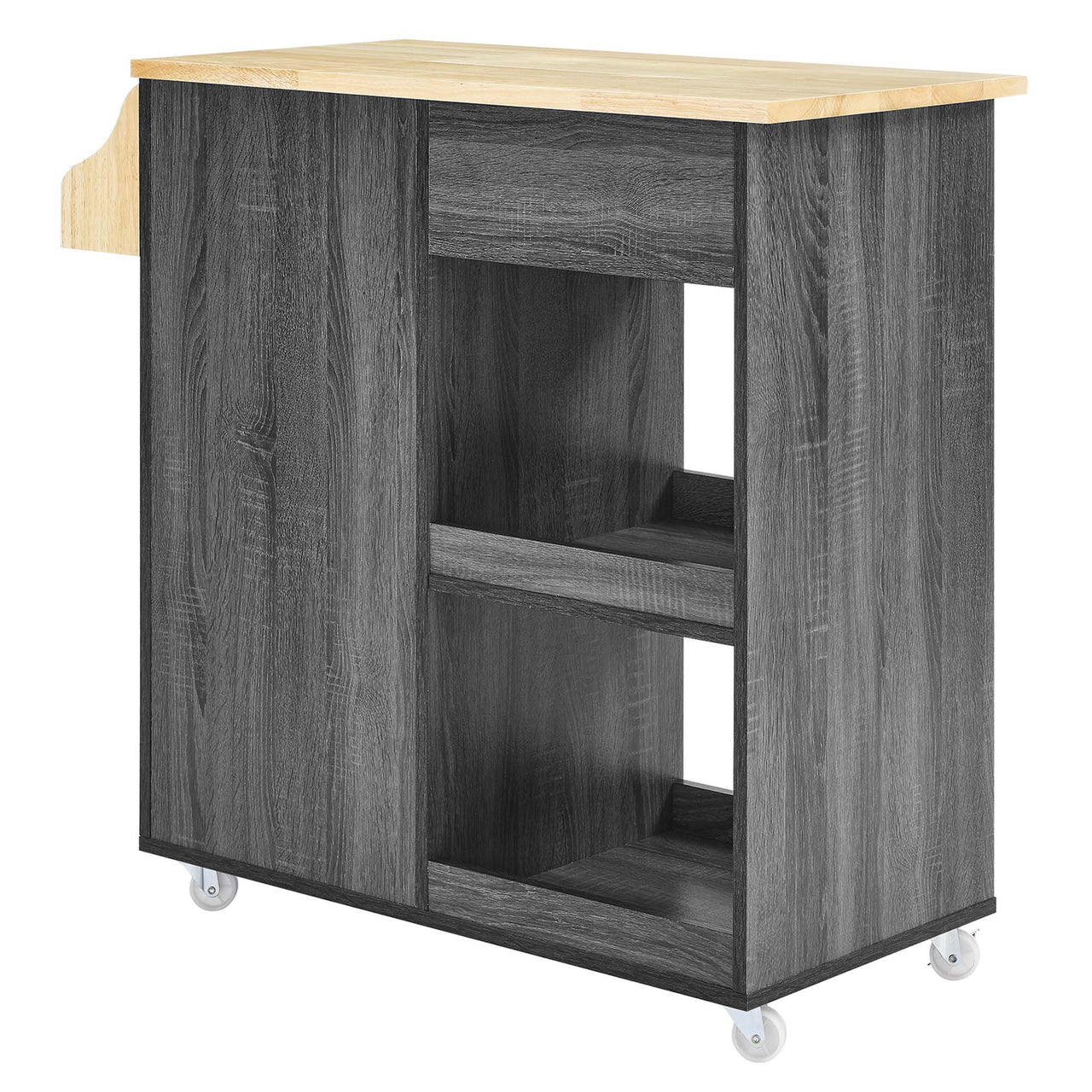 Gourmand Kitchen Pantry Cart V.2, Charcoal & Natural Wood