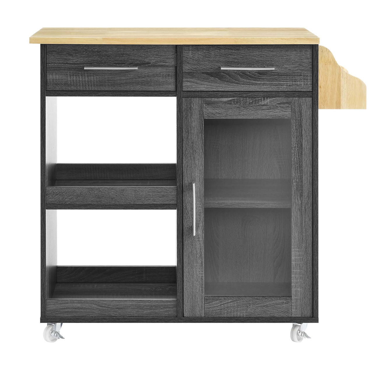 Gourmand Kitchen Pantry Cart V.2, Charcoal & Natural Wood