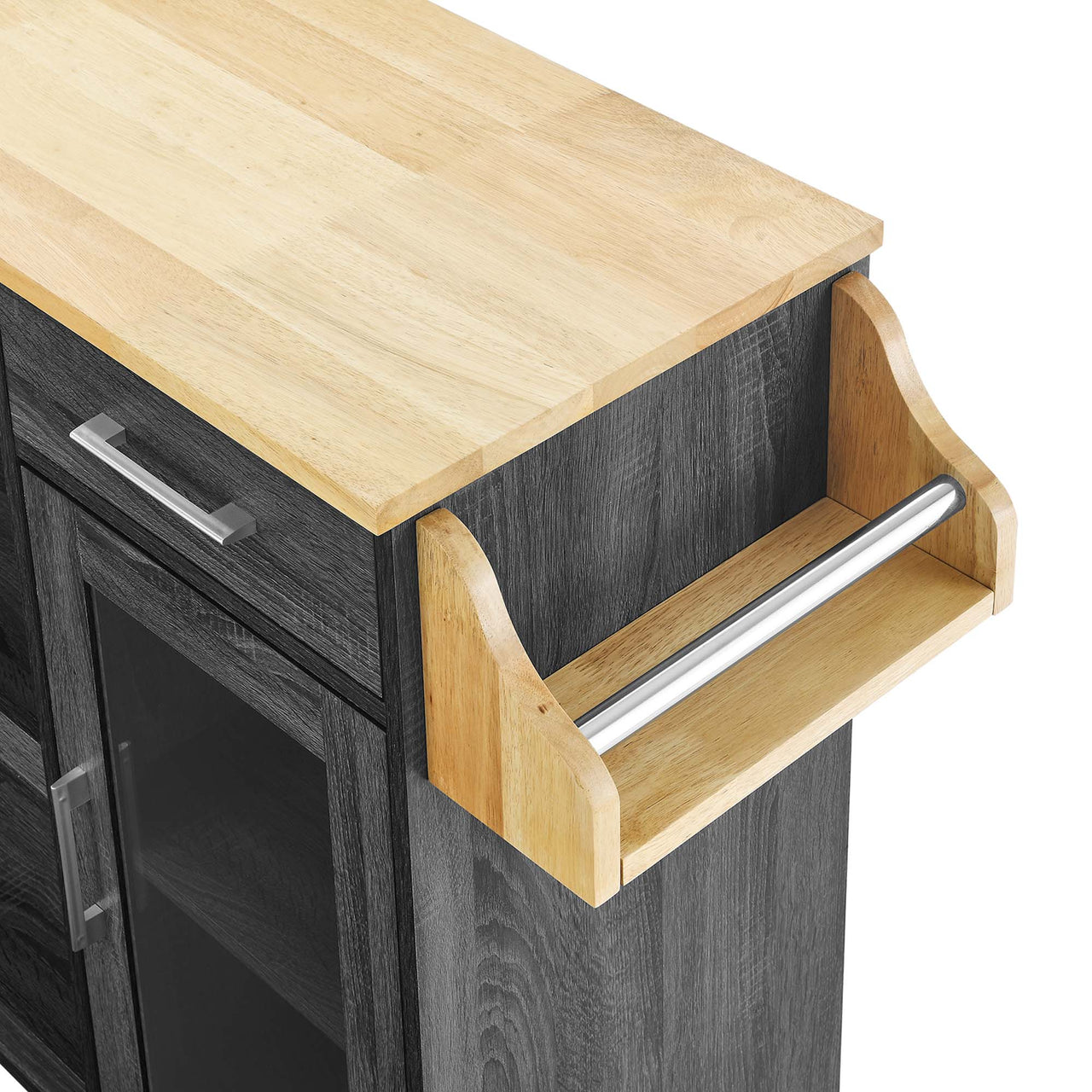 Gourmand Kitchen Pantry Cart V.2, Charcoal & Natural Wood