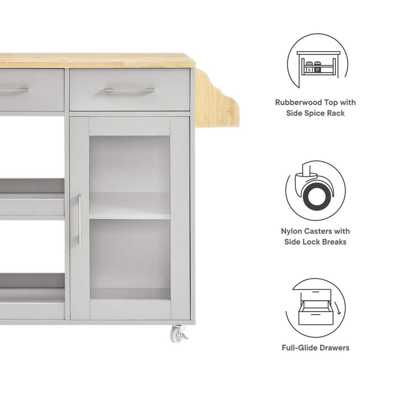 Gourmand Kitchen Pantry Cart V.2, Light Gray & Natural Wood