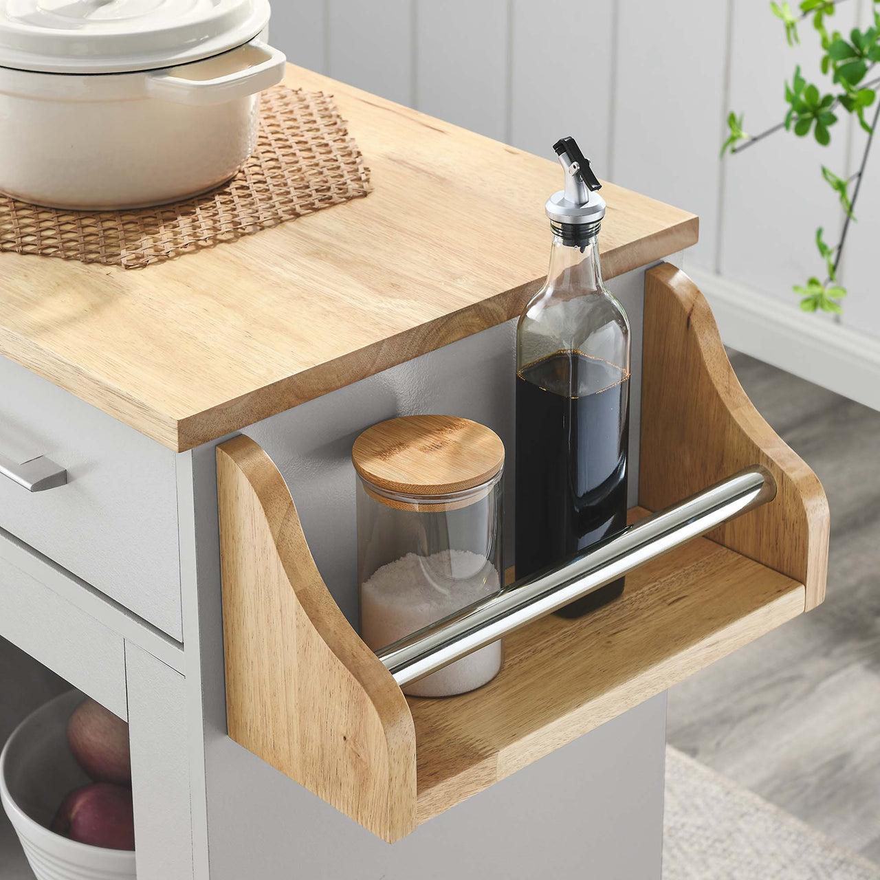 Gourmand Kitchen Pantry Cart V.2, Light Gray & Natural Wood
