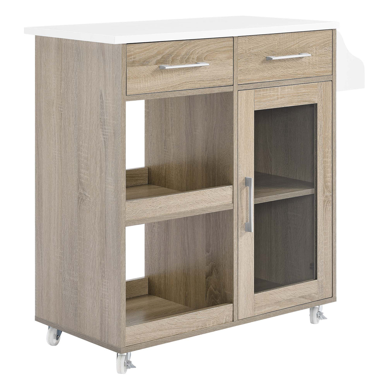 Gourmand Kitchen Pantry Cart V.2, Oak & White
