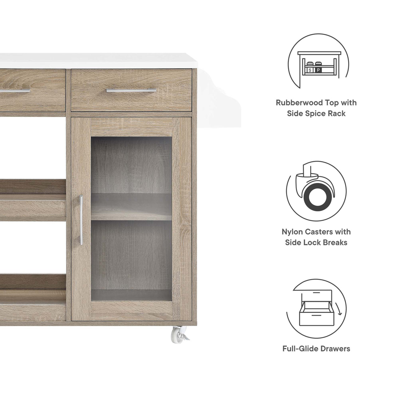 Gourmand Kitchen Pantry Cart V.2, Oak & White