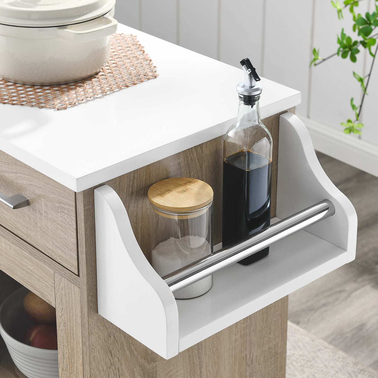 Gourmand Kitchen Pantry Cart V.2, Oak & White