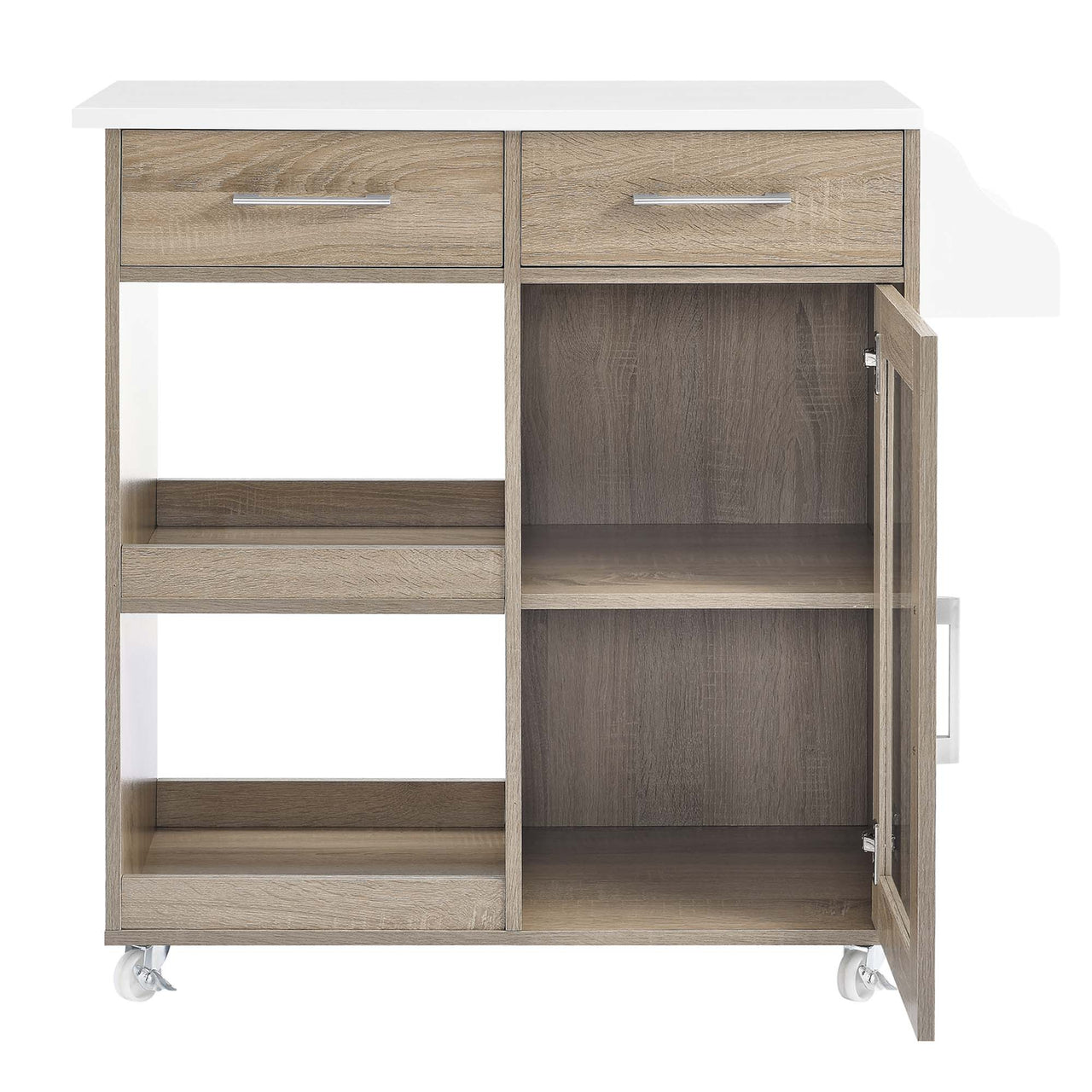 Gourmand Kitchen Pantry Cart V.2, Oak & White