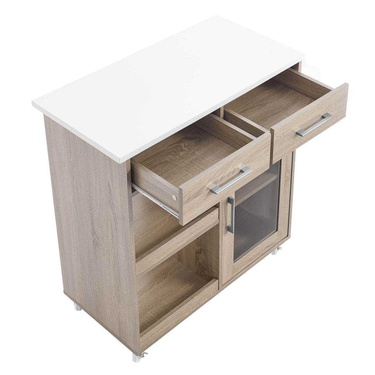 Gourmand Kitchen Pantry Cart V.2, Oak & White